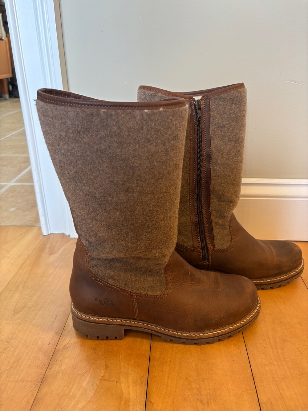 Bos. & Co. Brown Leather & Wool Hanah Mid-Calf Heeled Boots